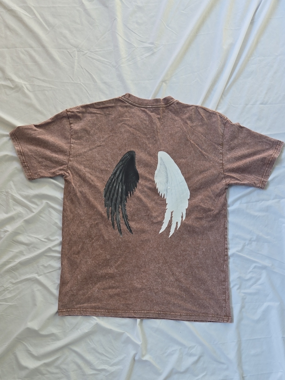 Men's Tee Pink/Brown With Angel Wings Design On BACK Of Shirt, Iron On.